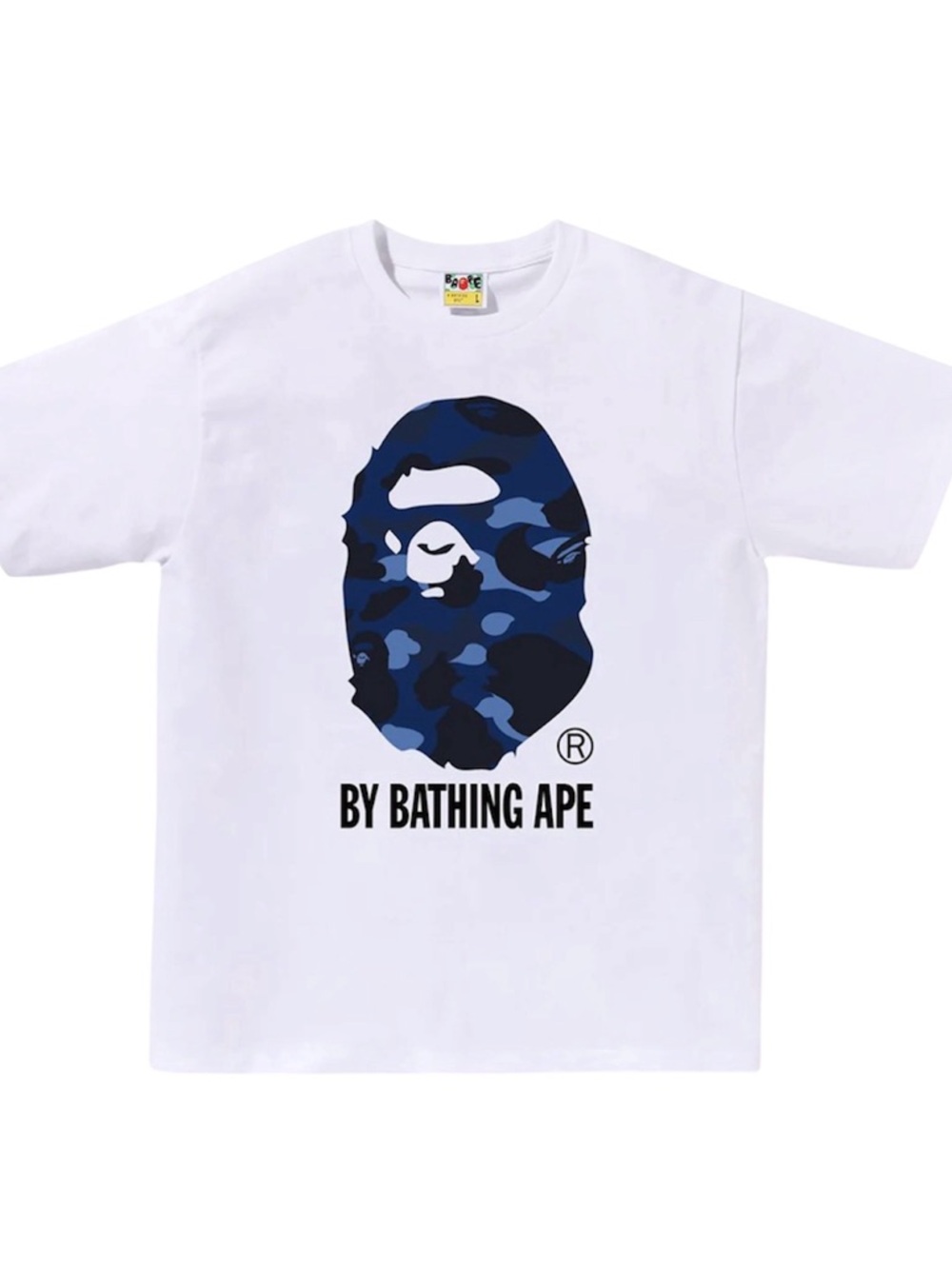 Bape White T-Shirt with Blue Camo Ape Head